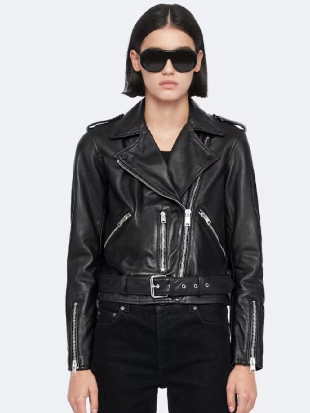 All Saints Black Balfern Leather Biker Moto Jacket Size 6
